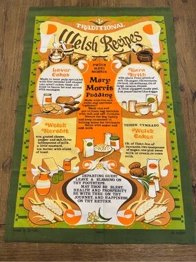 Vintage Retro Tea Towel Traditional Welsh Recipes All Cotton Made in Britain